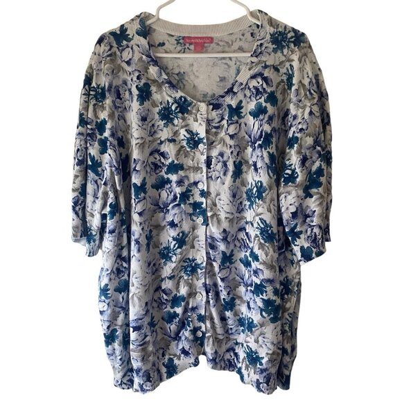 Woman Within Cotton Button Up Cardigan Sweater Womens 4XL (34-36) Floral Plus Si - Picture 1 of 12